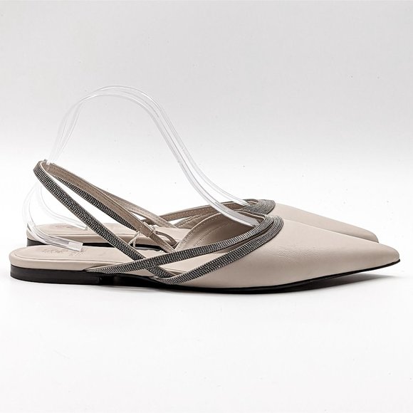 Brunello Cucinelli Women Nappa Beige Leather Slingback Flats Size 11US EUR41 - Picture 6 of 11